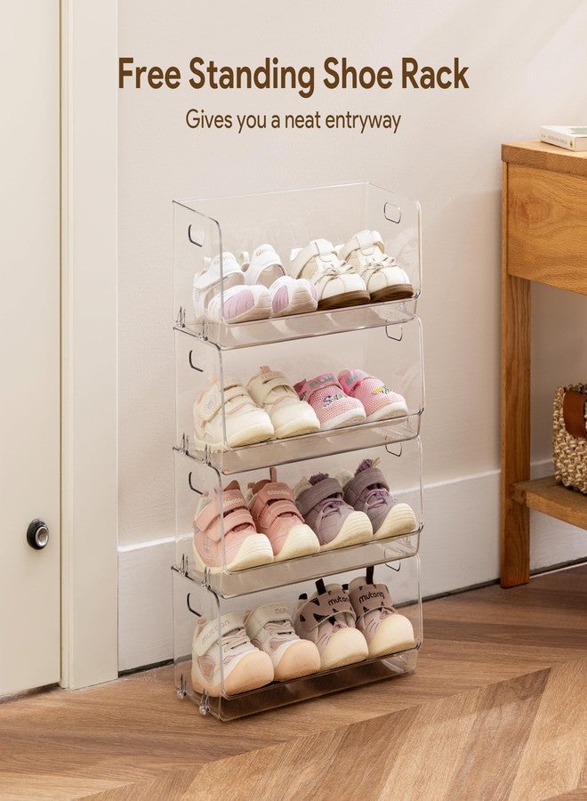 HBlife Clear Acrylic Kids Shoe Rack Baby Toddler Shoe Storage Organizer for Closet Floor Entryway Bedroom, 4 Tier Stackable Small Shoe Rack Shelf Display Stand - Image 4