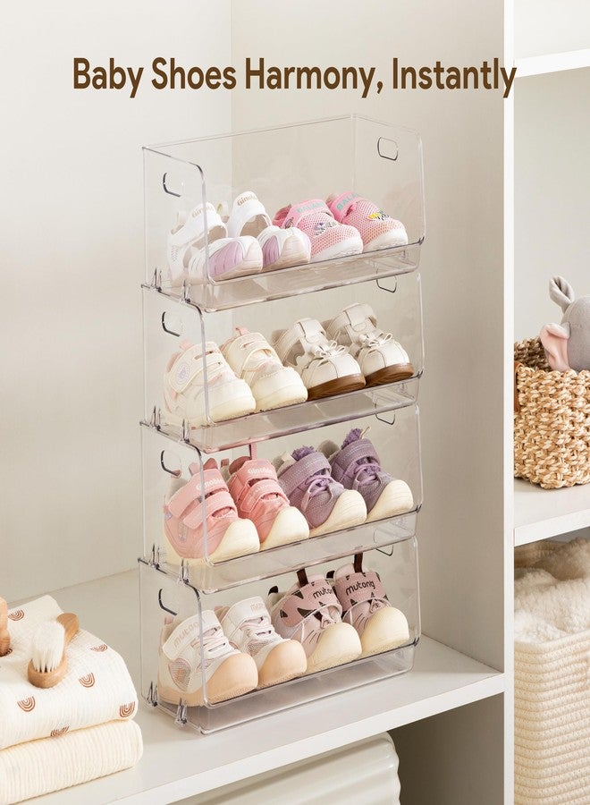 HBlife Clear Acrylic Kids Shoe Rack Baby Toddler Shoe Storage Organizer for Closet Floor Entryway Bedroom, 4 Tier Stackable Small Shoe Rack Shelf Display Stand - Image 2
