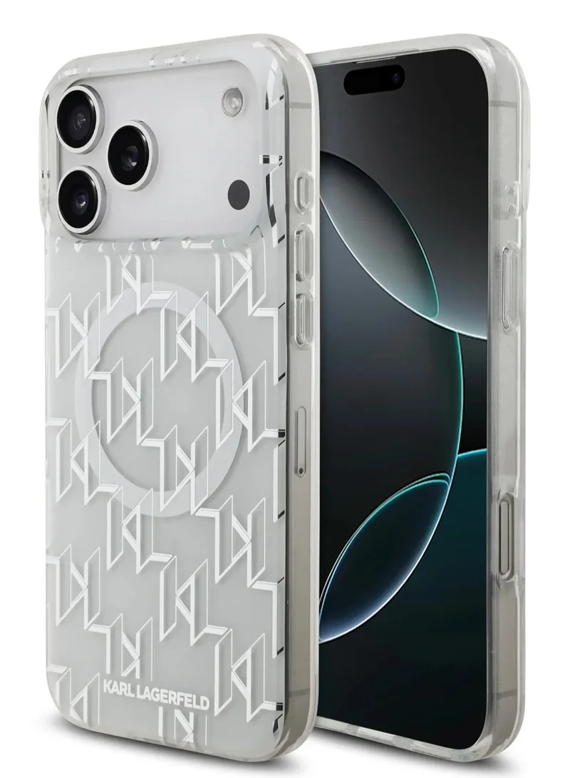 Karl Lagerfeld iPhone 17 Pro Max MagSafe Case IML With KL Repeated Monogram Electroplated Design / Easy Snap On / Drop Protection / Slim Profile / Lightweight Back Cover - White