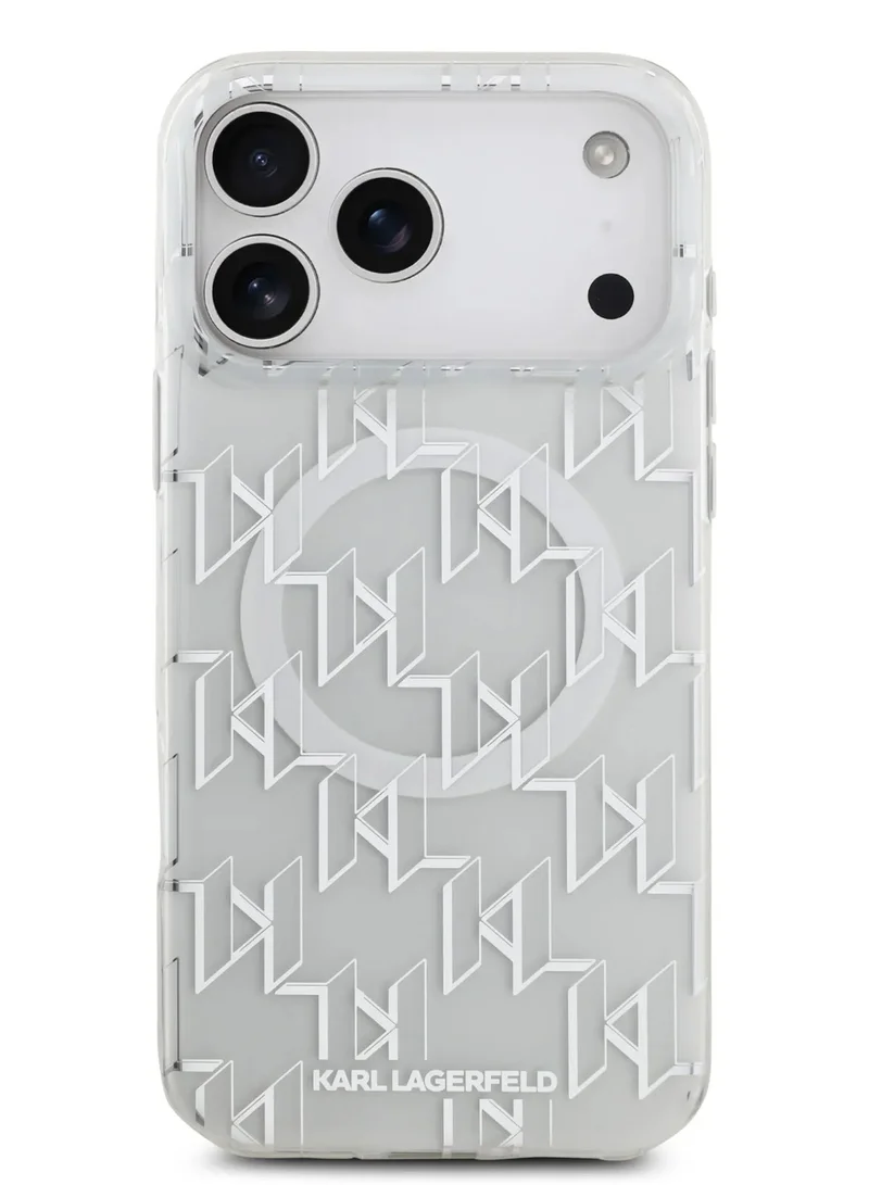 Karl Lagerfeld iPhone 17 Pro Max MagSafe Case IML With KL Repeated Monogram Electroplated Design / Easy Snap On / Drop Protection / Slim Profile / Lightweight Back Cover - White