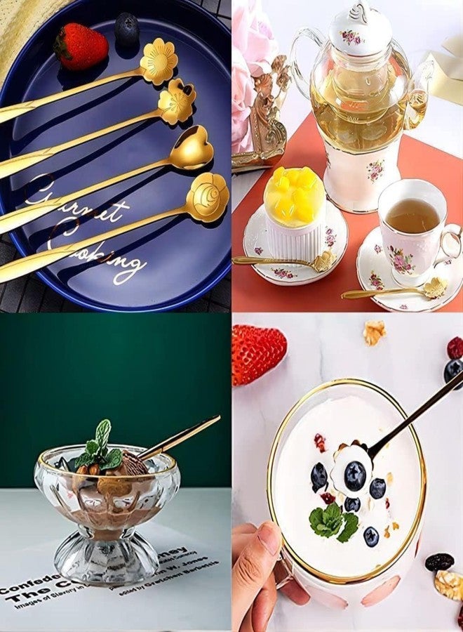Tyagy Resuable Stainless Steel Dessert Spoons Set with Long Handle Flower Shaped Golden Spoon Set (Pack of 24 Pcs) - Image 3