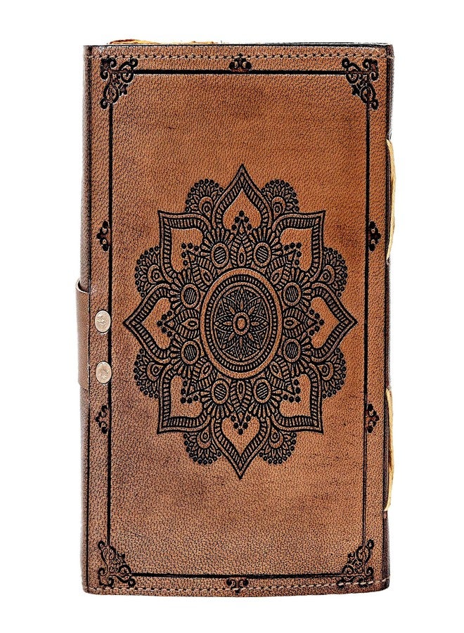 CREATIVE LEATHER ART مفكرة جلدية بنقشة الشمس والقمر، 220 صفحة، ورق ذو حواف خشنة، مفكرة عتيقة، دفتر ملاحظات جلدي، مفكرة مصنوعة يدوياً، مفكرة جلدية عتيقة للرجال والنساء (7 × 5 بوصة، لون بني فاتح) - Image 4