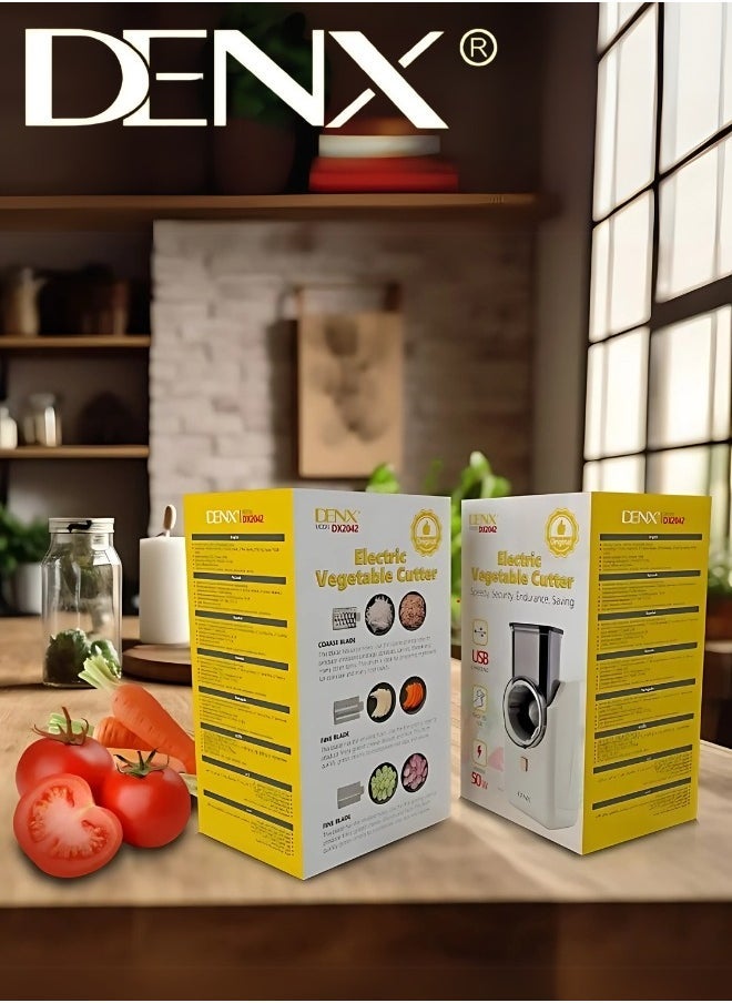 Denx Electric Vegetable Cutter , Electric Cheese Grater Detachable Cheese Shredder With 3 Blades Usb Rechargeable Vegetable Chopper Professional Multipurpose Electric Slicer For Meat Fruit Vegetable - Image 5