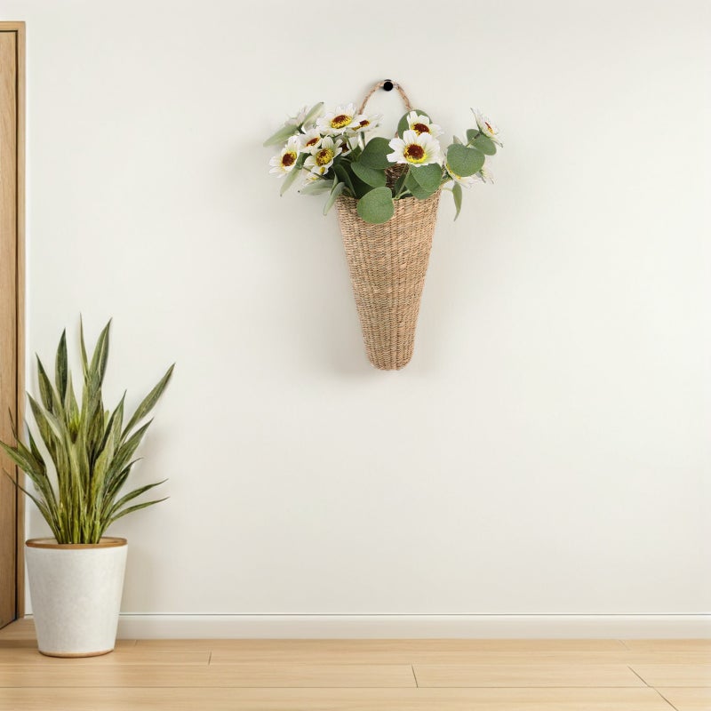 Woven Hanging Basket: Rustic Front Door Hanging Flower Basket - Bouquet Container For Home Wedding Garden Farmhouse Decor - Image 3