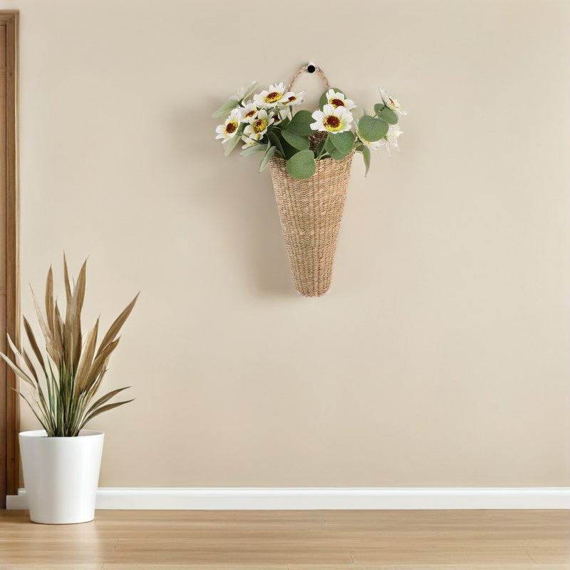 Woven Hanging Basket: Rustic Front Door Hanging Flower Basket - Bouquet Container For Home Wedding Garden Farmhouse Decor - Image 4