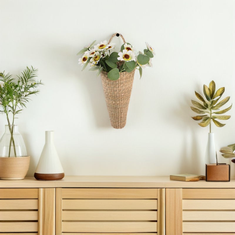 Woven Hanging Basket: Rustic Front Door Hanging Flower Basket - Bouquet Container For Home Wedding Garden Farmhouse Decor - Image 2