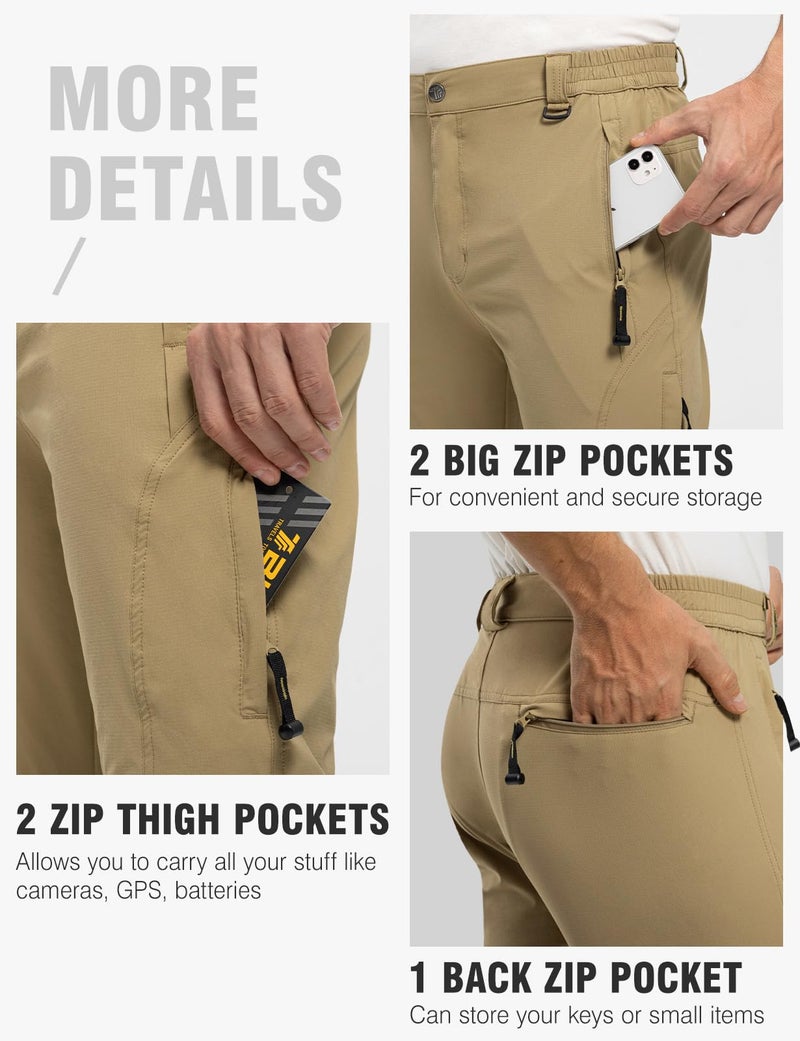 TBMPOY Men's Windproof Waterproof Athletic Pants for Outdoor Work Hiking Breathable Pants Thin Khaki XL - Image 5