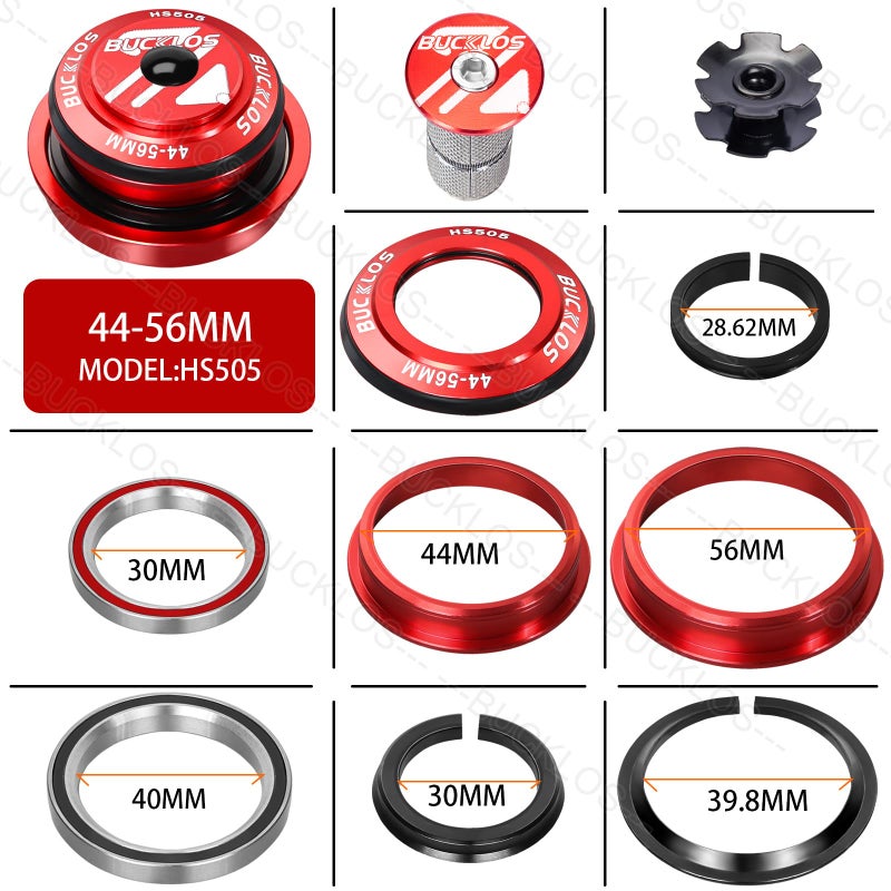 BUCKLOS باكلوس 1-1/8 مجموعة رأس دراجة MTB بدون خيوط 34 44 44-50.6 44-55 44-56 41.8-52 مم، أنبوب مستقيم متدرج لدراجات الجبال والدراجات الهوائية، محامل مزدوجة محكمة الإغلاق، لموسع إطار السلك ومسمار النجمة. - Image 3
