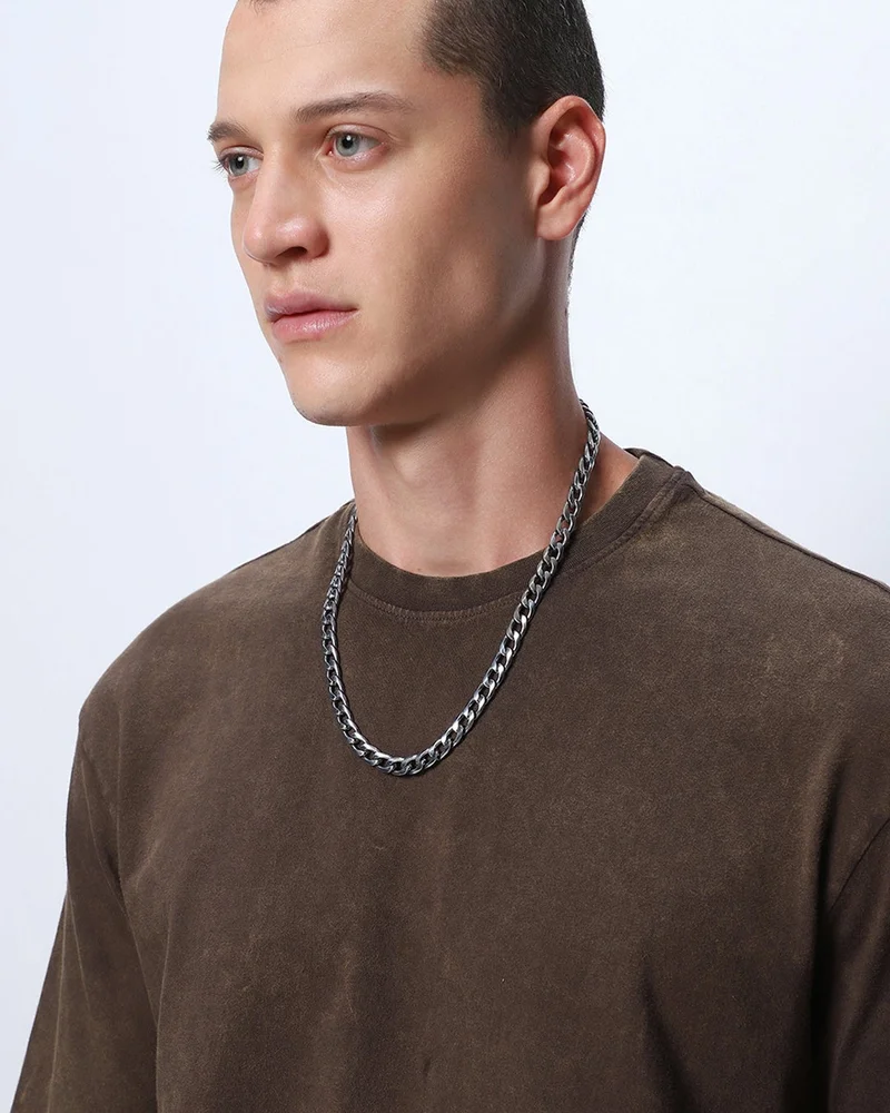 bewakoof Men's Brown Oversized Acid Wash T-shirt