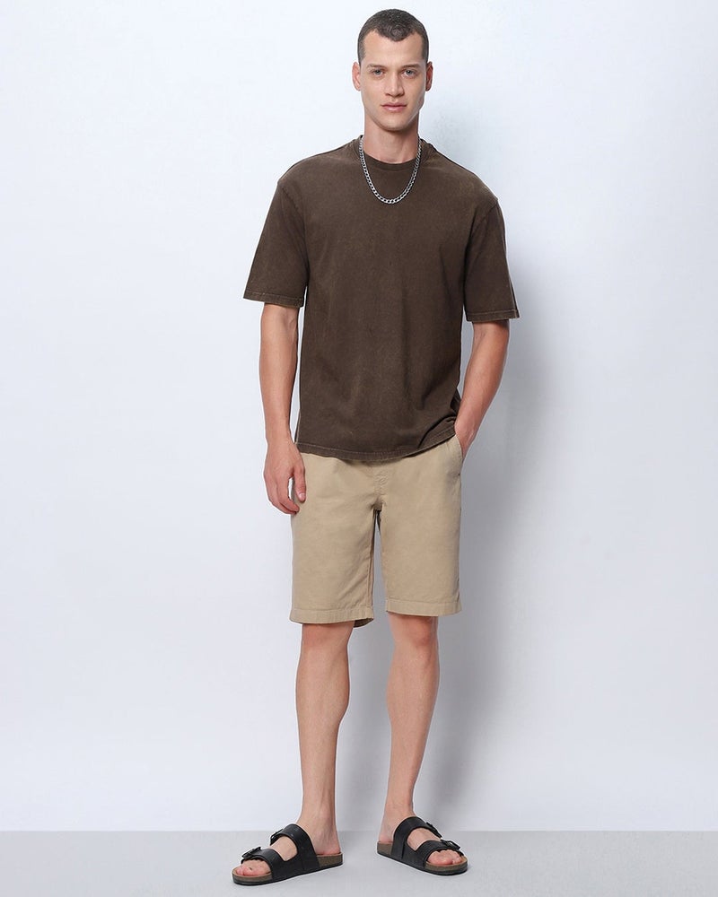 bewakoof Men's Brown Oversized Acid Wash T-shirt - Image 5