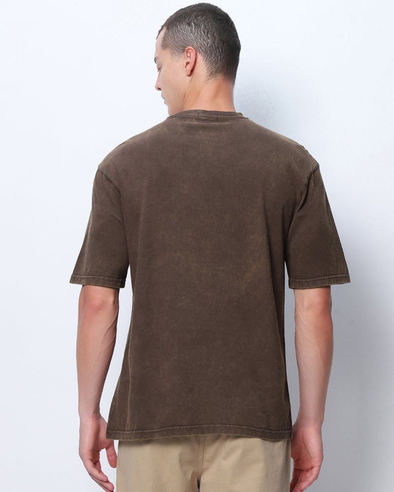 bewakoof Men's Brown Oversized Acid Wash T-shirt - Image 4