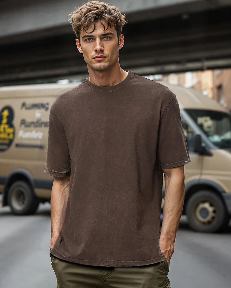 bewakoof Men's Brown Oversized Acid Wash T-shirt