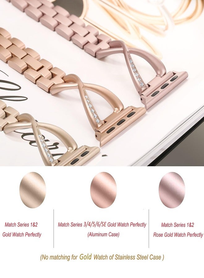 Secbolt Bands Compatible with Apple Watch Band 38mm 40mm 41mm 42mm(Series 11/10) Iwatch SE Series 11/10/9/8/7/6/5/4/3/2/1 Women Dressy Jewelry Stainless Steel Accessories Wristband Strap, Color Match Series 3&4&5&6&SE Gold Watch - Image 2