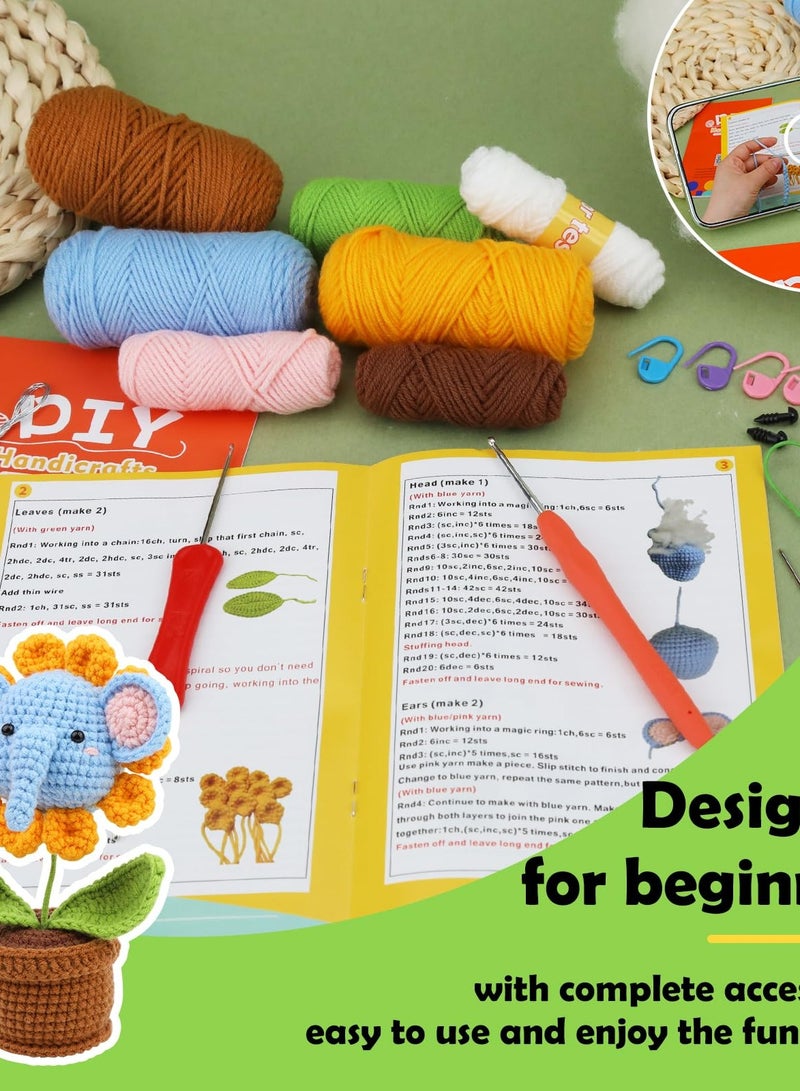 Excefore Crochet Kits for Beginners Adults, Complete Crochet Set with Potted Animals, Yarn, Hooks, and Instructions - Perfect Beginner Knitting Kit for Adults - Elephant Design  - Image 3