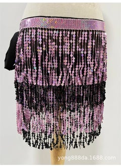 Halloween Belly Dance Costume with Sequins Fringe Pink + Black + Pink + Black