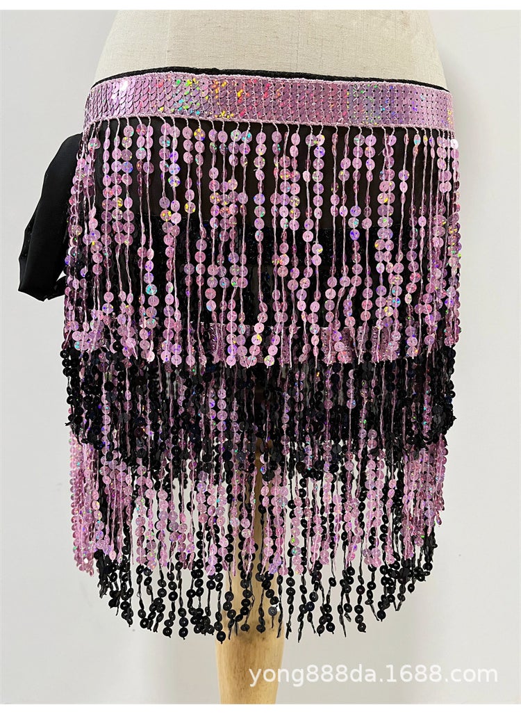 Generic - Halloween Belly Dance Costume with Sequins Fringe Pink + Black + Pink + Black - Image 1