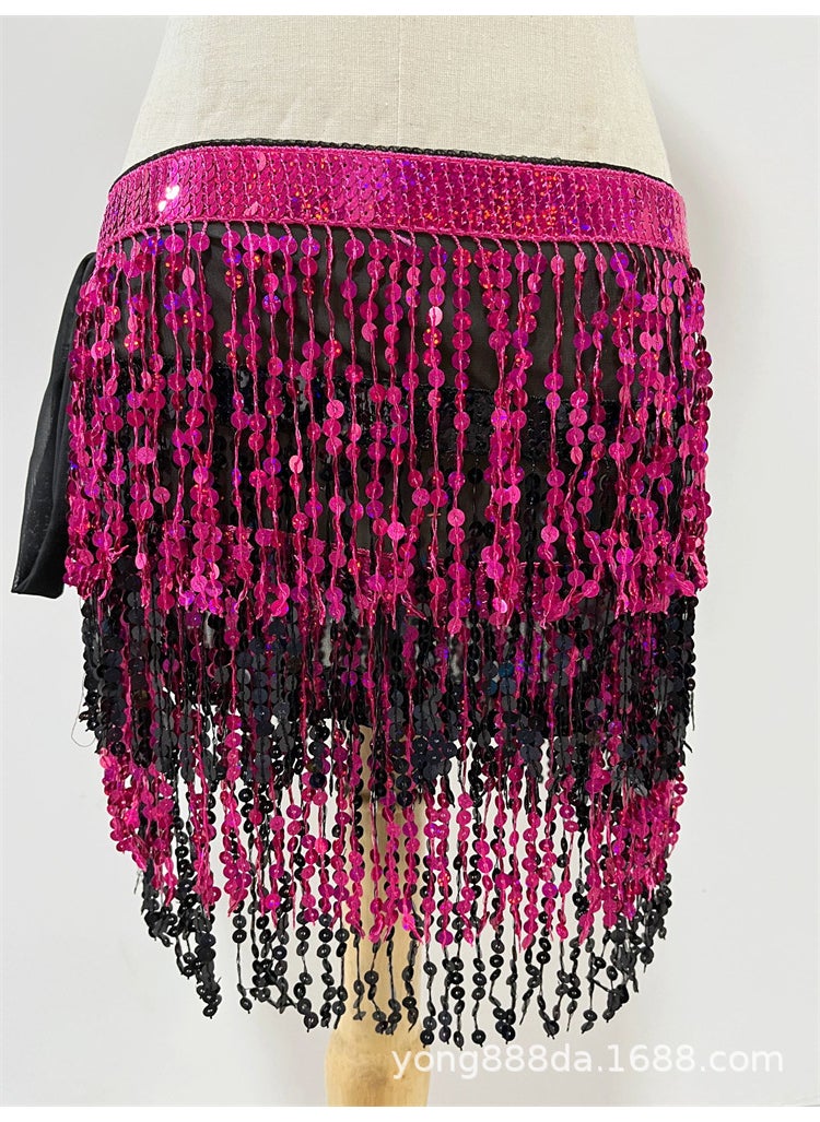 Generic - Halloween Belly Dance Costume with Sequins Fringe Pink + Black + Pink + Black - Image 1