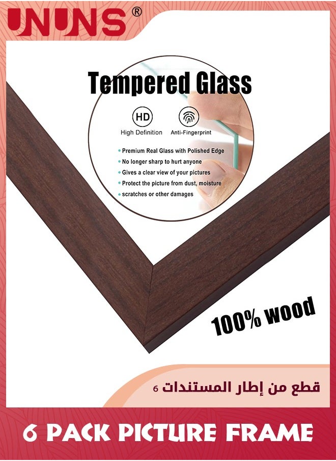 UNUNS إطار صورة 4 × 6، مجموعة من 6 إطارات خشبية مركبة على الطراز الحديث، إطارات صغيرة من خشب الجوز 4 × 6، إطارات صور حقيقية 4 × 6 للديكور المنزلي أفضل هدية  - Image 2