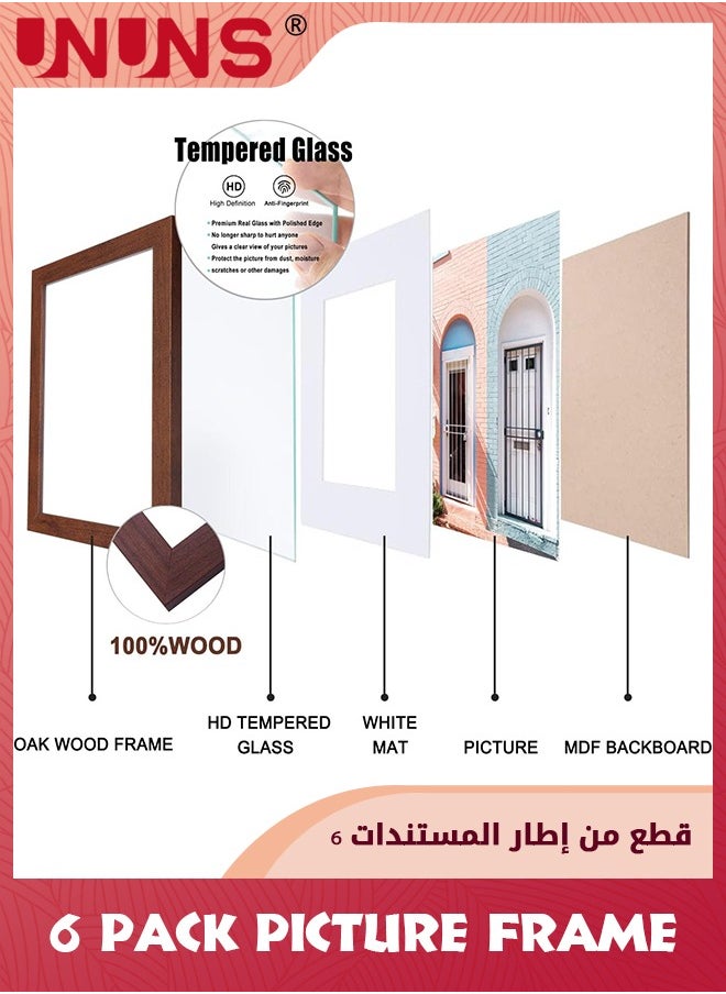 UNUNS إطار صورة 4 × 6، مجموعة من 6 إطارات خشبية مركبة على الطراز الحديث، إطارات صغيرة من خشب الجوز 4 × 6، إطارات صور حقيقية 4 × 6 للديكور المنزلي أفضل هدية  - Image 3