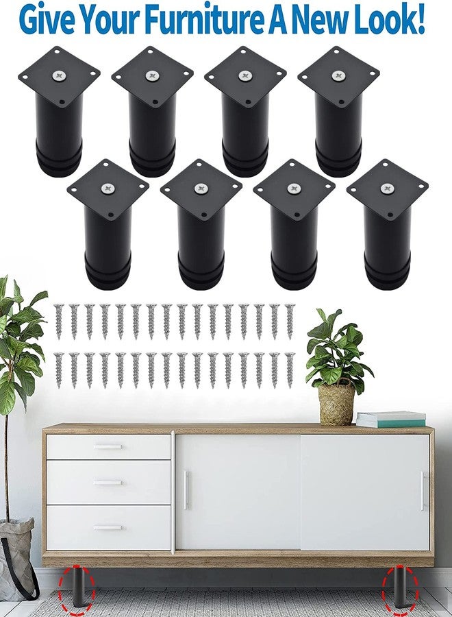 Masendelk 3 Inch Metal Furniture Legs Stainless Steel Adjustable Legs Black Metal Legs Round Cabinet Legs for Coffee Table Cabinet Desk Sofa Shelves, Pack of 8 - Image 2