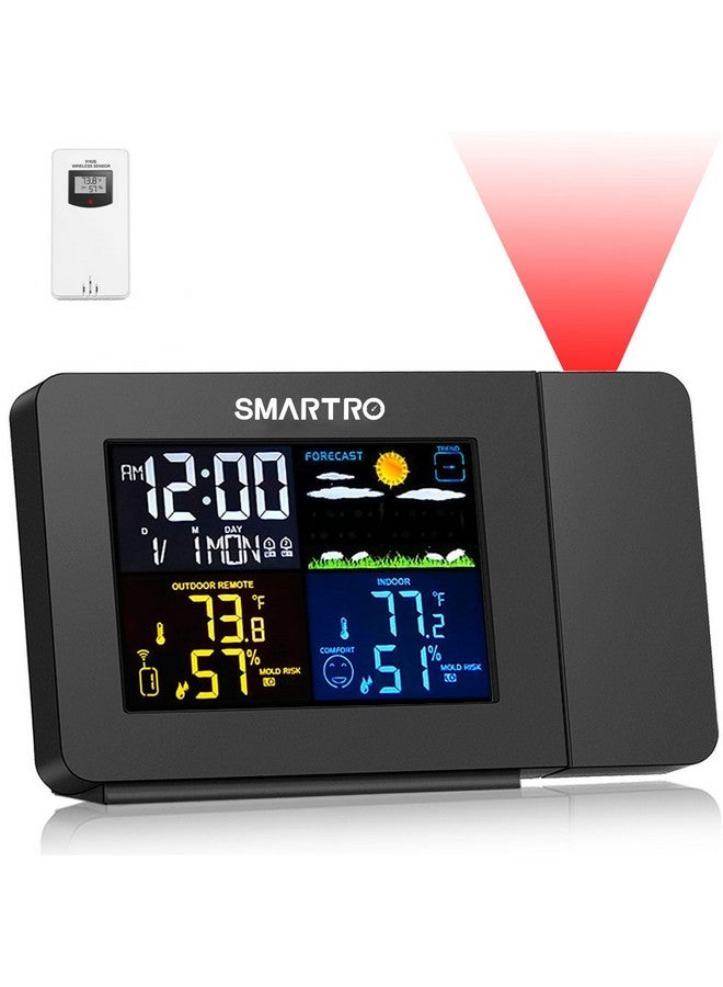 SMARTRO SC91 Projection Alarm Clock for Bedrooms with Weather Station, Wireless Indoor Outdoor Thermometer, Temperature Humidity Monitor Gauge Hygrometer - Image 1