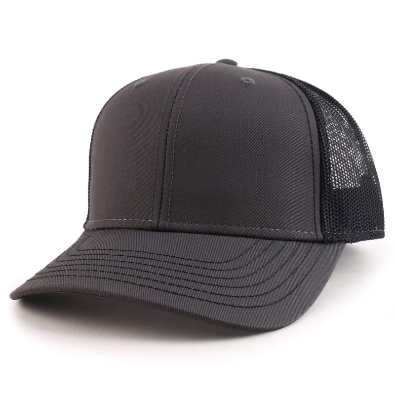 Armycrew Oversize XXL Low Profile Two Tone Mesh Back Trucker Baseball Cap - Charcoal Black - 2XL - Image 1