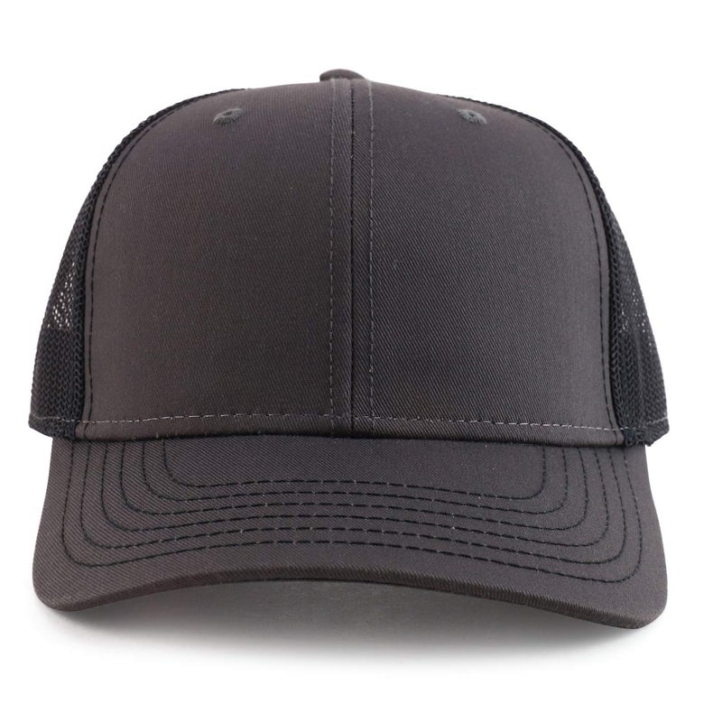 Armycrew Oversize XXL Low Profile Two Tone Mesh Back Trucker Baseball Cap - Charcoal Black - 2XL - Image 2