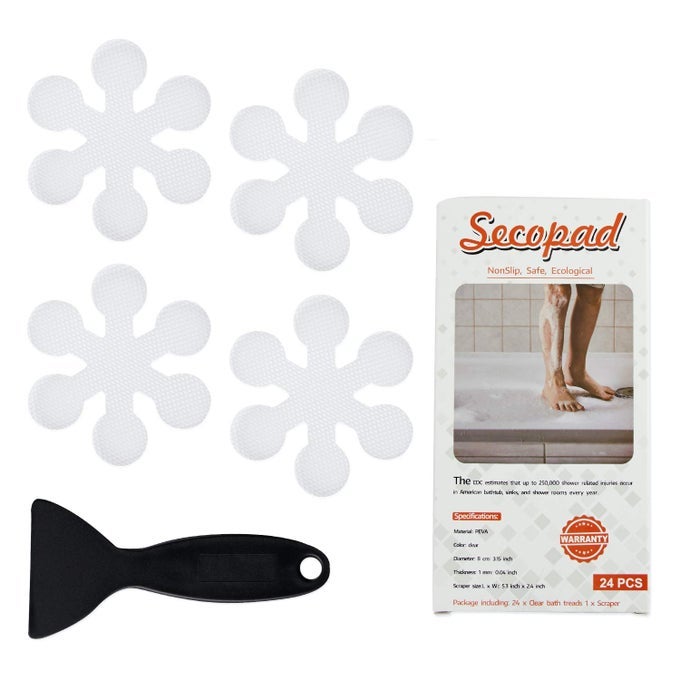 BATHTUB STICKERS NONSLIP 24 PCS SAFETY SHOWER TREADS ADHESIVE APPLIQUES WITH PREMIUM SCRAPER