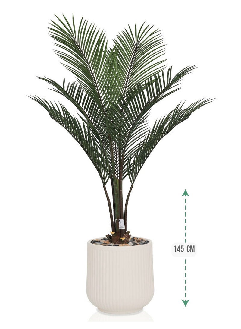 Alrassi Artificial Areca Tree with 7 Stems, 145 cm Height – Dense Palm Leaves with a Realistic Design and Elegant Plastic Pot for Indoor Décor - Image 2