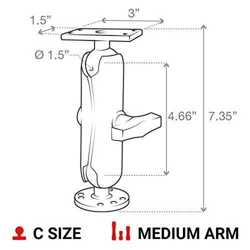 Ram Mounts Drill-Down Double Ball Mount for Humminbird Helix 5 RAM-202-153-202U with Medium Arm - Image 4