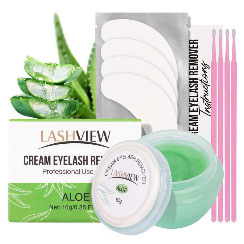 LASHVIEW Lash Glue Remover Cream Gentle Aloe Low Irritation Eyelash Remover Kit for Lash Extensions with Eye Patches Cotton Swabs10g - Image 3