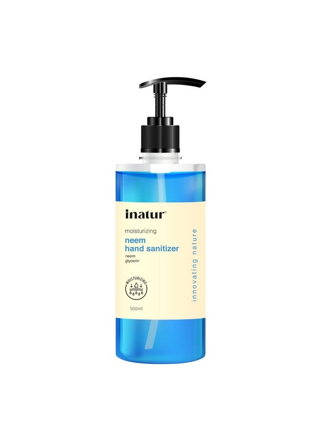 INATUR Moisturizing Hand Sanitizer Gel 500Ml, Gentle On Skin, Enriched With Neem Extracts & Aloe Vera  - Image 1