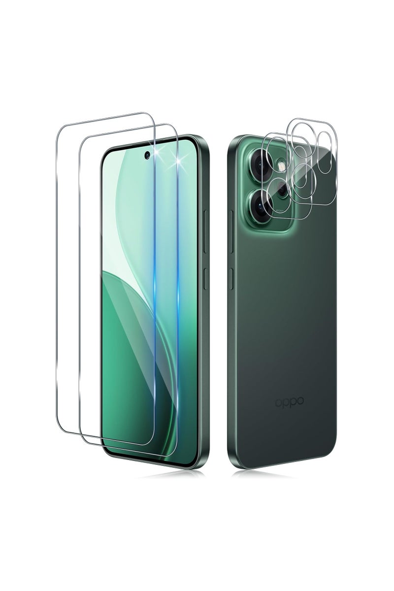 عام متوافق مع هاتف OPPO Reno14 F 5G - مجموعة 【2+2 قطعة】 من حامي الشاشة الزجاجي وحامي عدسة الكاميرا، زجاج مقوى بصلابة 9H، عالي الوضوح ومقاوم للخدوش. - Image 1