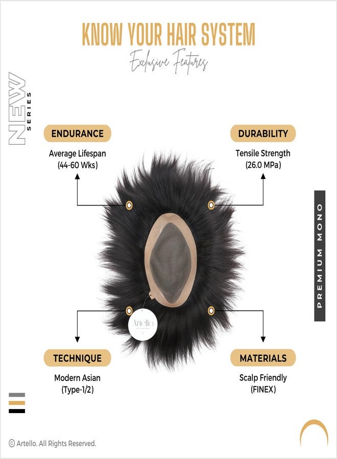 Artello® PREMIUM MONO Smart Hair Patch for Men, Smooth Hair Wig in 100% Natural Human Hair, Easy Fit with Tape, Glue or Clips, 3D Premium Base (Colour: Natural Black) (7x5) - Image 5