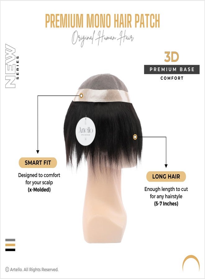 Artello® PREMIUM MONO Smart Hair Patch for Men, Smooth Hair Wig in 100% Natural Human Hair, Easy Fit with Tape, Glue or Clips, 3D Premium Base (Colour: Natural Black) (7x5) - Image 2