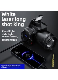 Generic Outdoor White Laser Induction Headlight COB Red Warning Light With Digital Display Long Endurance Super Bright Night Running Fishing Headlight-Color:Broken Night  - Image 3