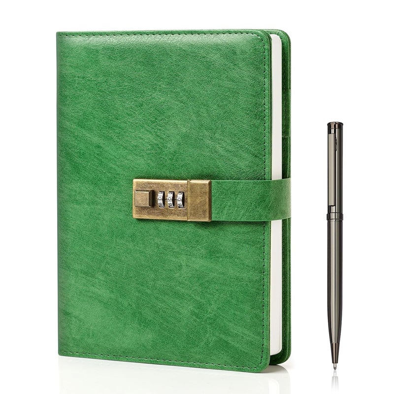WEMATE Diary with Lock, A5 PU Leather Journal 240 Pages Vintage Password Protected Notebook with Pen and Gift Box Planner Organizer for Women Men 8.6 x 5.8 Inch - Image 1