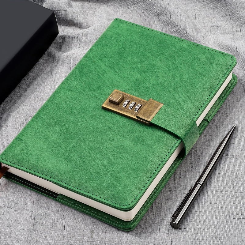WEMATE Diary with Lock, A5 PU Leather Journal 240 Pages Vintage Password Protected Notebook with Pen and Gift Box Planner Organizer for Women Men 8.6 x 5.8 Inch - Image 2