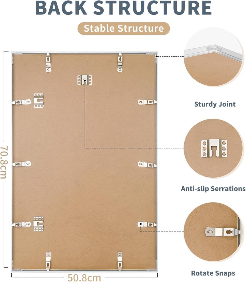 ATOBART إطار صور، 50x70 إطار صور معدني - 50x70 إطارات صور ألومنيوم مع حشوة قابلة للإزالة 40x50سم للتعليق على الحائط والطاولة، فضي - قطعة واحدة - Image 5