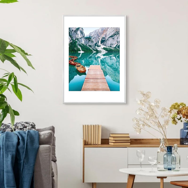 ATOBART إطار صور، 50x70 إطار صور معدني - 50x70 إطارات صور ألومنيوم مع حشوة قابلة للإزالة 40x50سم للتعليق على الحائط والطاولة، فضي - قطعة واحدة - Image 3