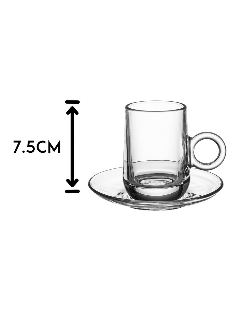 Dania 18 Piece Clear Glass Tea Set Consists of 6 Tea Cups + 6 Tea Saucers + 6 Saudi Coffee Cups - Image 4