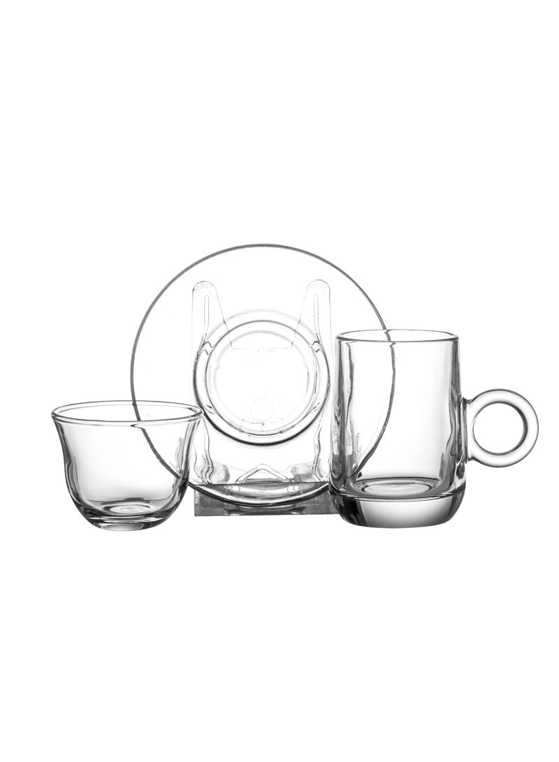 Dania 18 Piece Clear Glass Tea Set Consists of 6 Tea Cups + 6 Tea Saucers + 6 Saudi Coffee Cups - Image 2