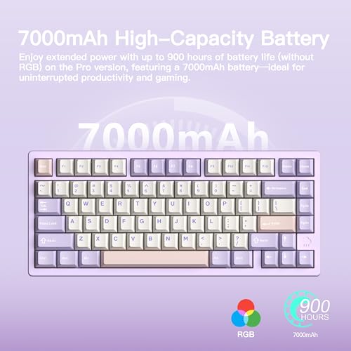KEEBMONKEY WOBKEY Rainy 75 CNC Aluminum HMX/JWK/Cocoa Switches Triple-Mode Connectivity Mechanical Keyboard with Superior Acoustics, RGB/FR4/Silver SUS304/7000mAh/Cocoa Switch (Pro - Purple) - Image 3