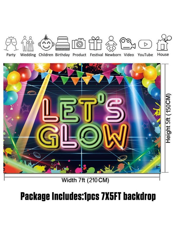Messen Let's Glow Neon Party Photography Backdrop 7x5ft Splatter Photo Background for Hip Hop Birthday Party Decoration Banner  - Image 5