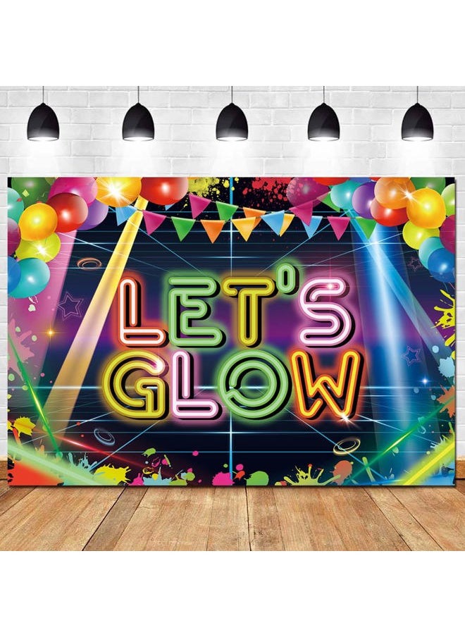 Messen Let's Glow Neon Party Photography Backdrop 7x5ft Splatter Photo Background for Hip Hop Birthday Party Decoration Banner  - Image 1