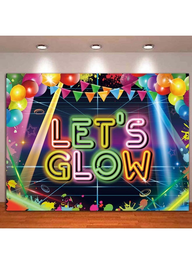 Messen Let's Glow Neon Party Photography Backdrop 7x5ft Splatter Photo Background for Hip Hop Birthday Party Decoration Banner  - Image 2