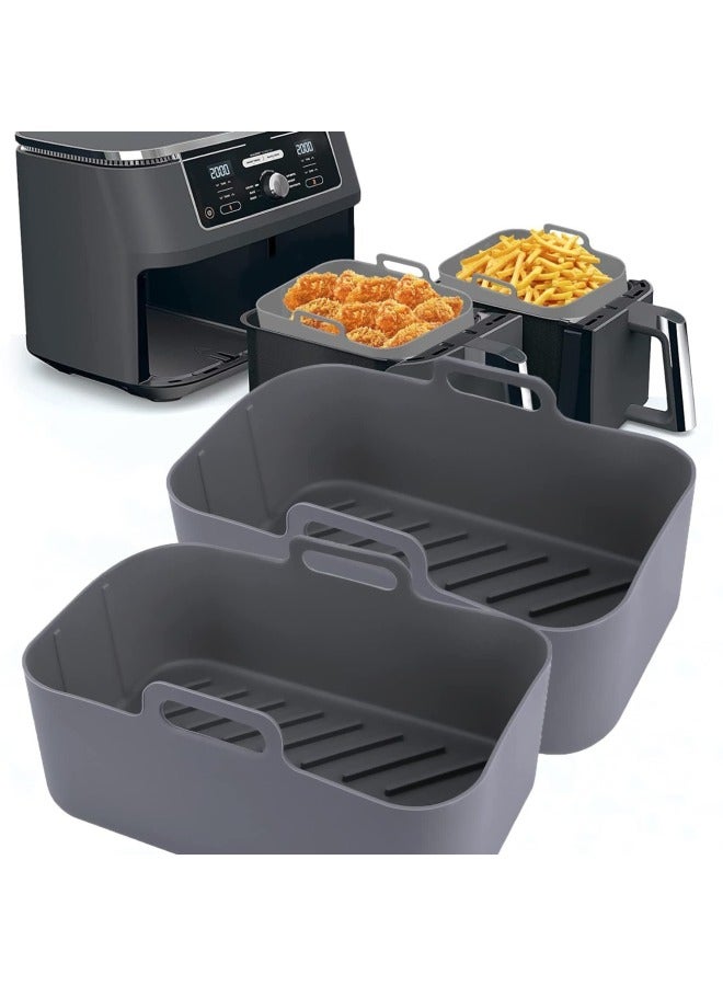 Rectangular Silicone Baking Tray Handle Food Grade High Temperature Resistant Baking Air Fryer Special Tools Wholesale-Specifications:195*125 * 70mm 2mm Thickness-Color:Gray 2 Pack  - Image 1