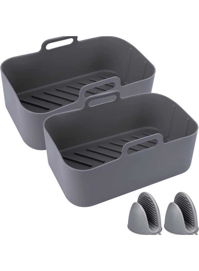 Rectangular Silicone Baking Tray Handle Food Grade High Temperature Resistant Baking Air Fryer Special Tools Wholesale-Specifications:195*125 * 70mm 2mm Thickness-Color:Gray 2 Pack  - Image 4