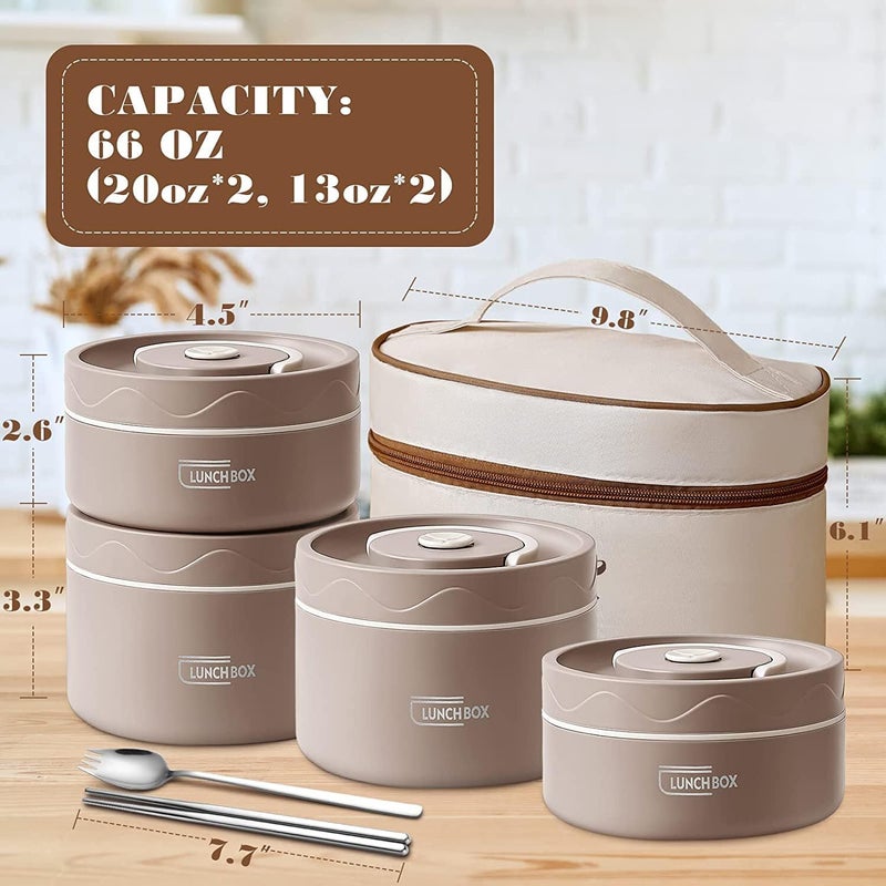 daiDokoro stainless steel 4 Insulated Container Lunch Box Set with Thermal Bag Cutlery for StudentsOfficeCollegePicnic Brown 2500 ML - Image 2