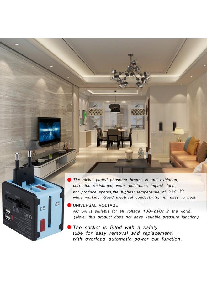 Thoraya Universal Changeover Conversion Plug Multifunction Travel Adapter 100V-240V (Black   Blue)  - Image 5